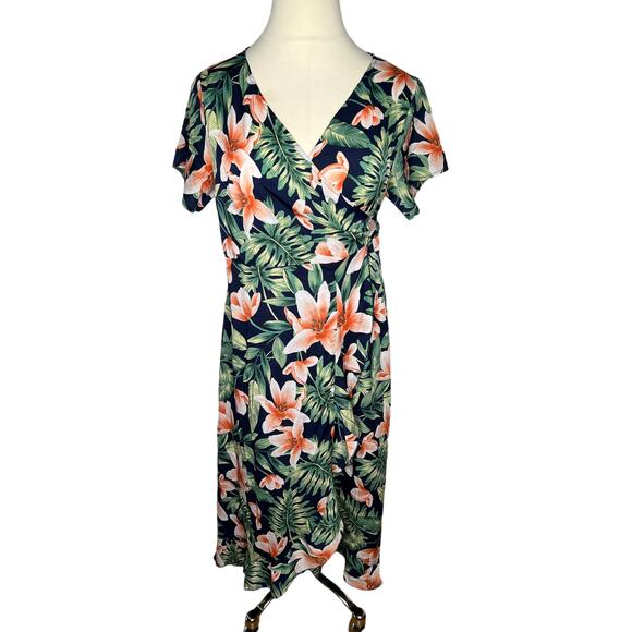 City Chic 2XL Tropical Hawaiian Wrap Dress Maxi Green Blue Pink PLUS SIZE 18 - Picture 2 of 7